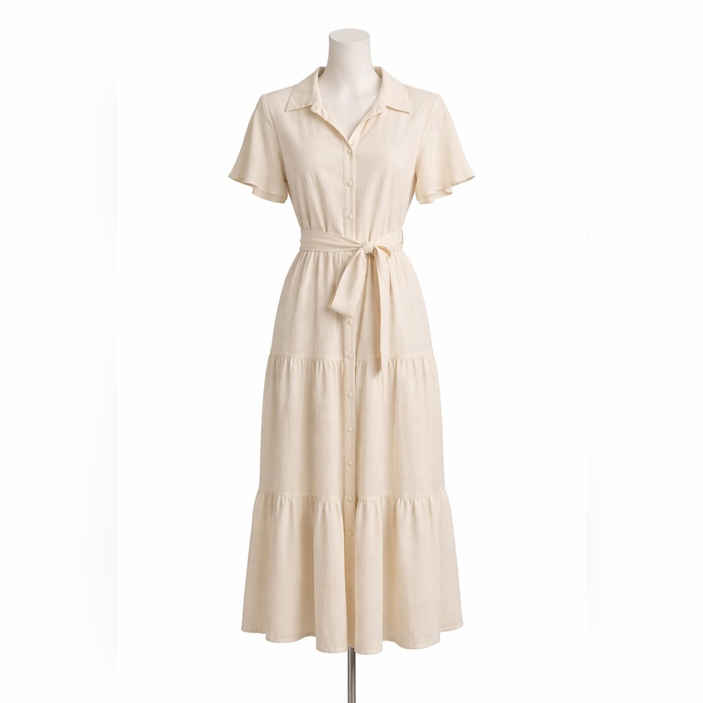 Chic Cream Maxi Dress with Tie Waist